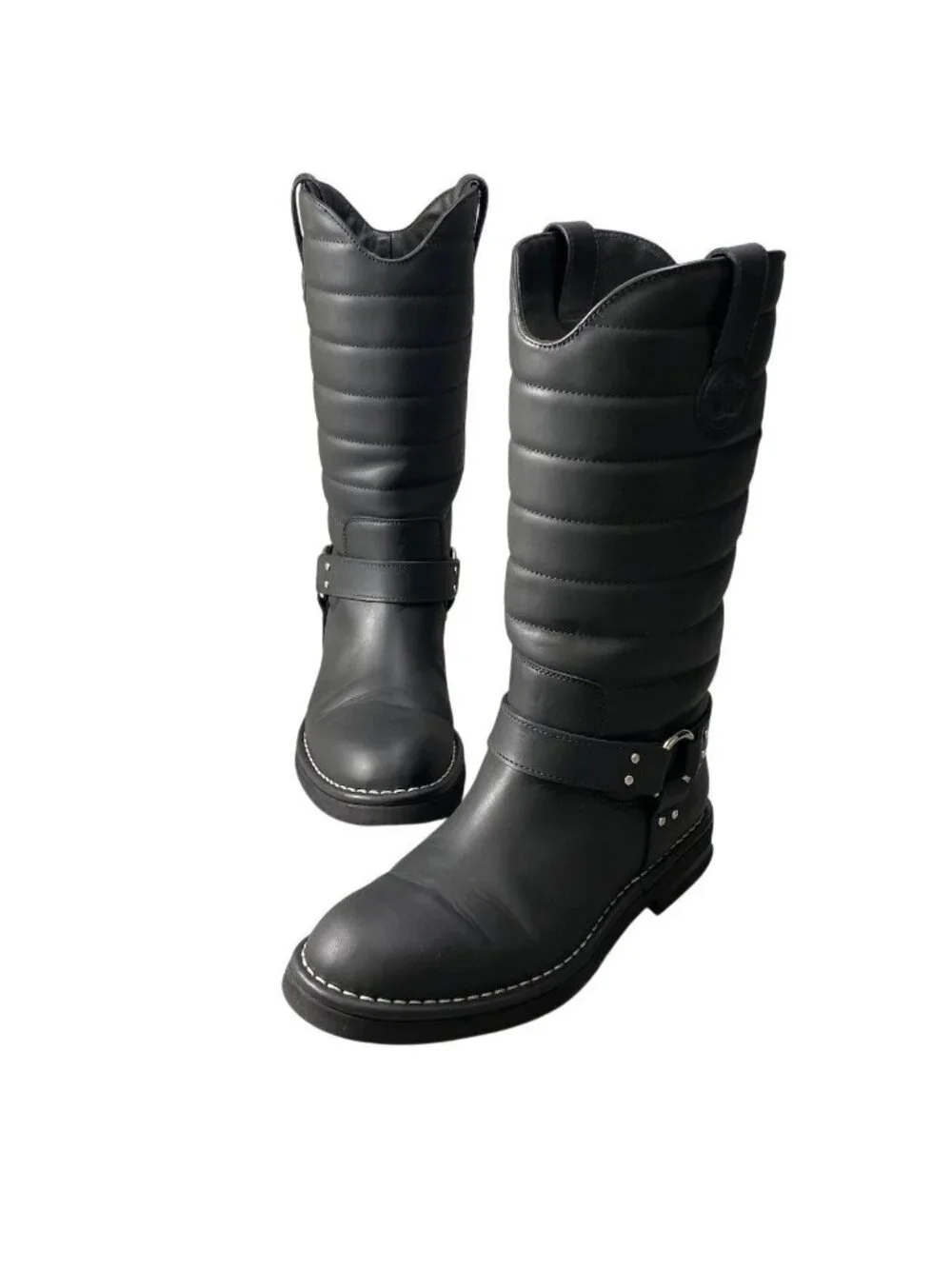 Chanel Engineer Boots Star Motif Quilted Leather 38 Black